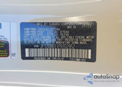 2023 Subaru Brz Premium z USA, uszkodzony, nr VIN JF1ZDBB11P9702952